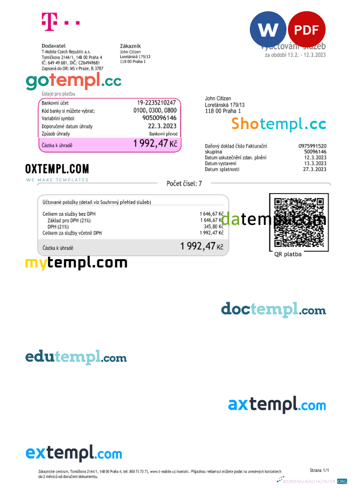 download download Czech Republic T Mobile utility bill Word and PDF template (2) ka PDF template PDF template